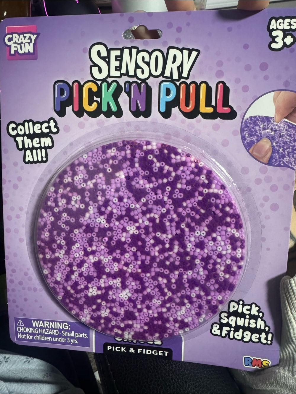 Crazy Fun RMS Sensory Pick ‘n Pull sensory toy, purple, new
